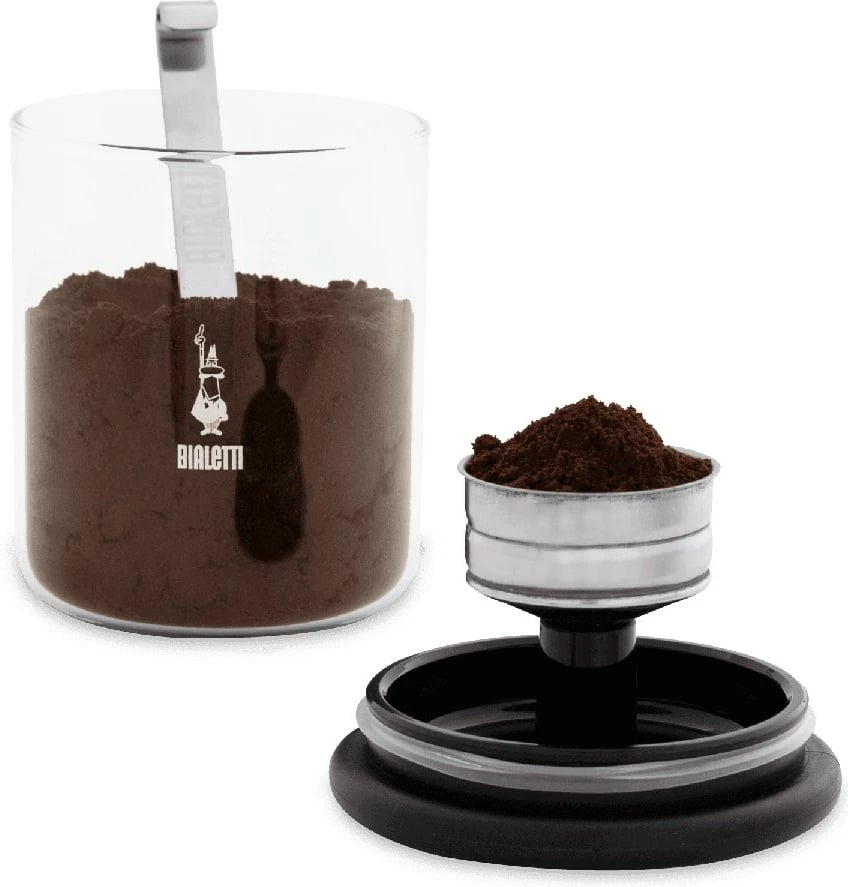 Enë kafeje Bialetti, 250g, xham, kapak plastik, e zezë/transparente