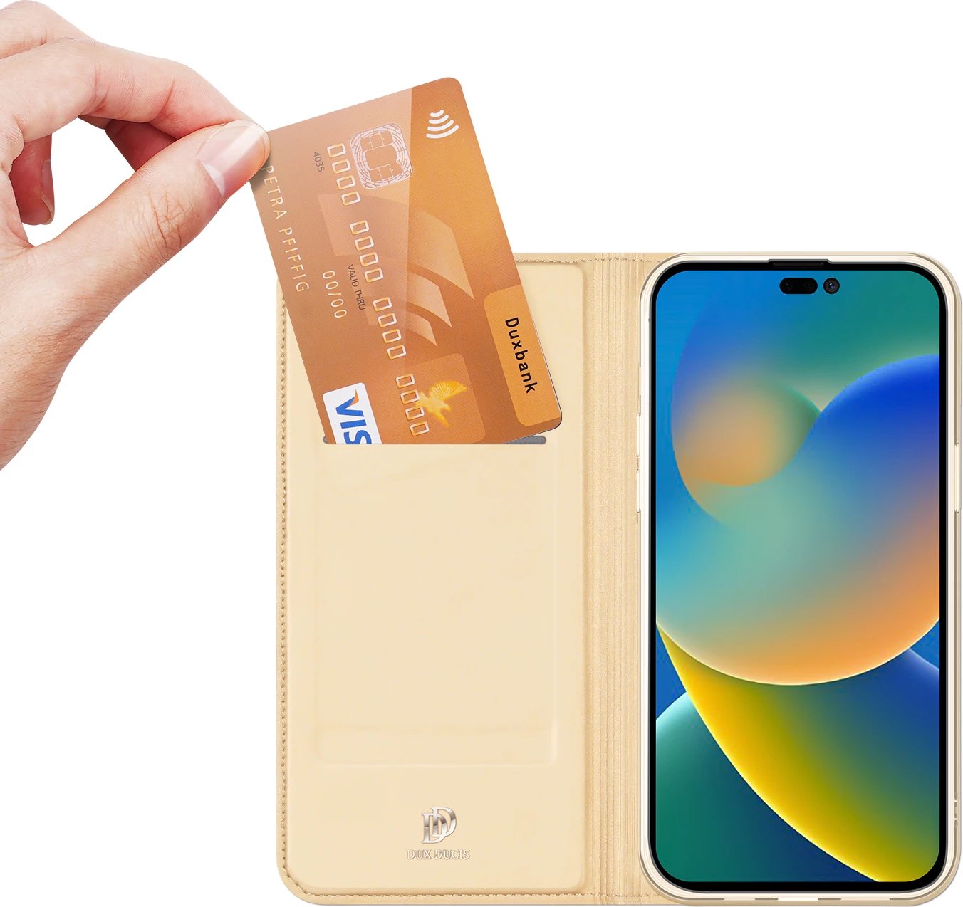Mbështjellës Dux Ducis Skin Pro për iPhone 14 Pro, me kapak, Gold Mbështjellës Dux Ducis Skin Pro për iPhone 14 Pro, me kapak, Gold