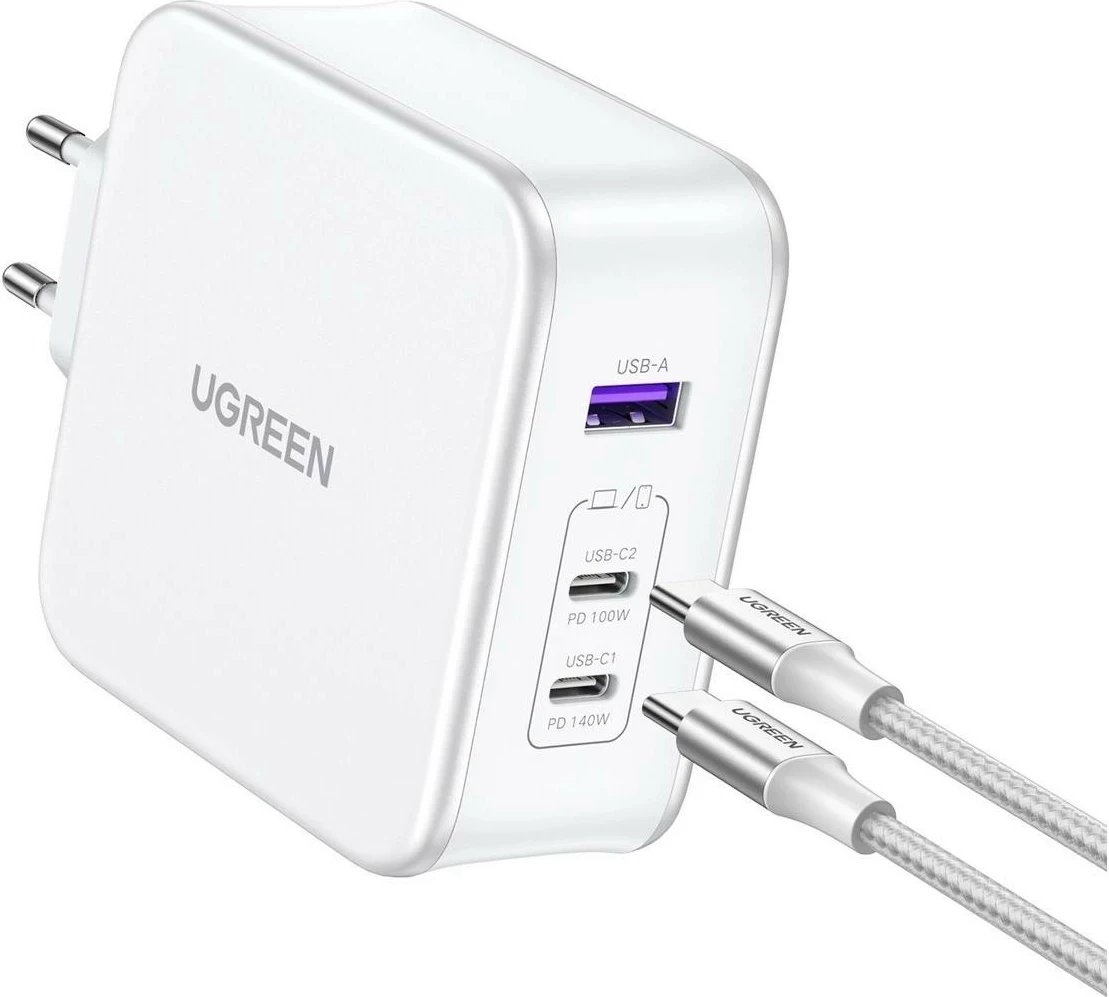 Karikues UGREEN Nexode CD289, 1x USB-A, 2x USB-C, kabllo USB-C - USB-C, bardhë