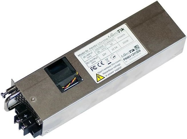 Furnizues energjie MikroTik PW48V-12V150W për router CCR1072, 150W, 12V, Hot Swap, zi/gri/argjendtë