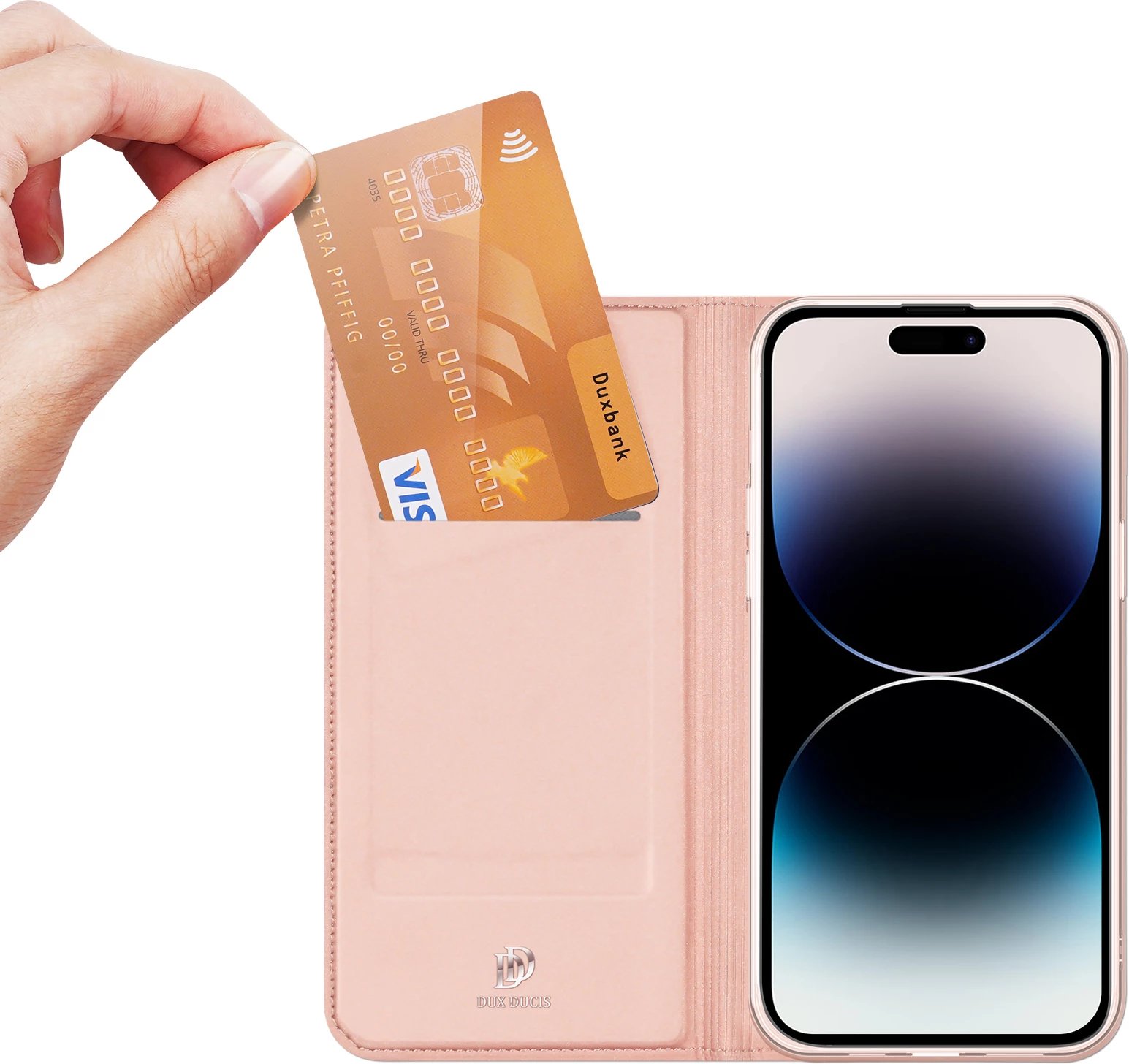 Mbështjellës Dux Ducis Skin Pro për iPhone 15 Pro Max, me xhep kartelash, rozë
