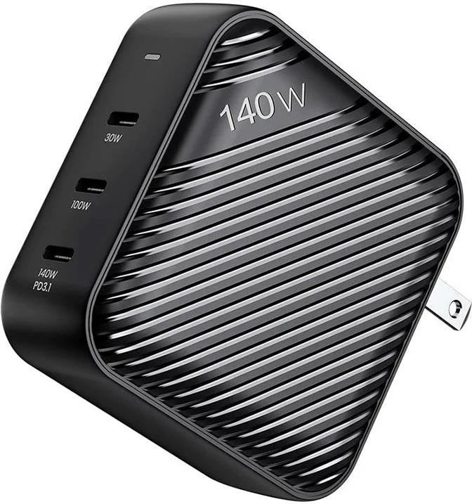 Karikues rrjeti INVZI GanHub, 3x USB-C, 140W, me përshtatës EU/UK/AU/US, i zi