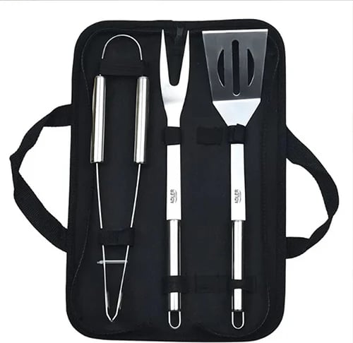 Set vegla grilli, Adler AD 6730, çelik inox 420 me doreza 410, 3 pjesë me etui, argjendtë