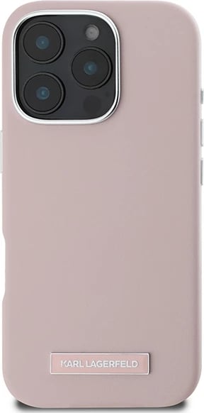 Mbështjellës Karl Lagerfeld FW Metal Plate MagSafe për iPhone 16 Pro, Rozë