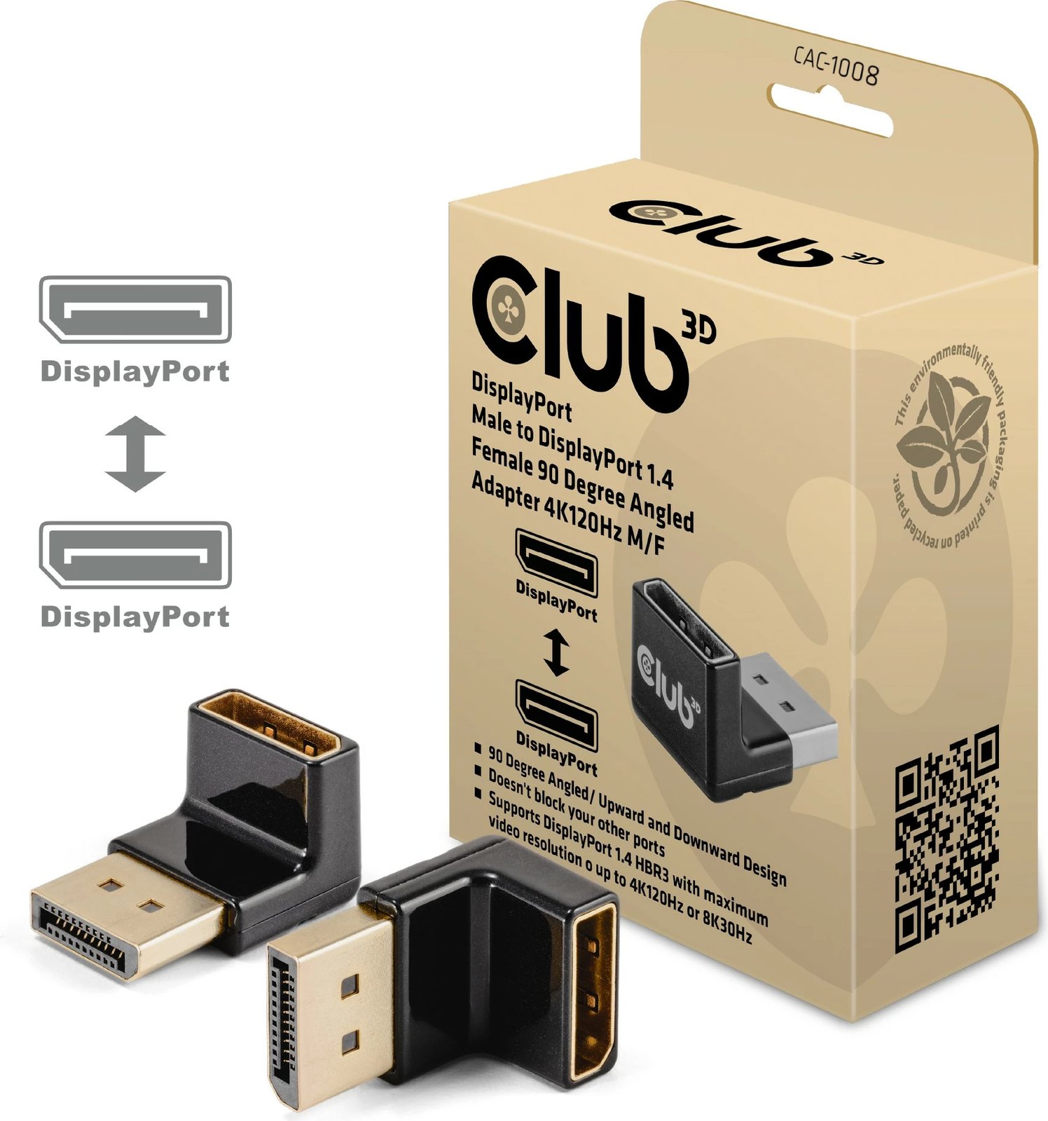 Adapter DisplayPort Club3D 1.4, 90 shkallë, 4K@120Hz, zi