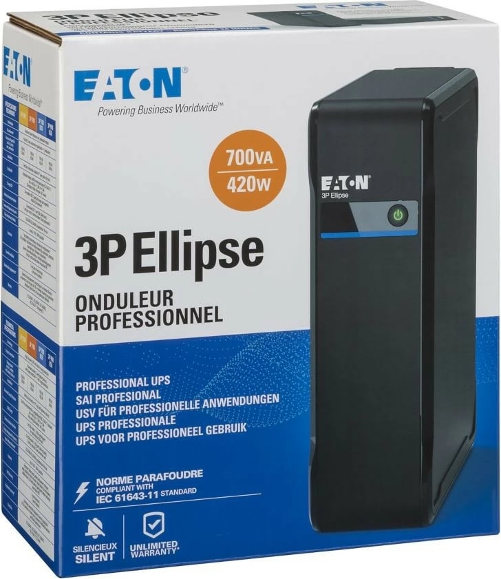 UPS Eaton 3P Ellipse 3P700D 700 VA 420 W, 4x Schuko, Tower, e zezë