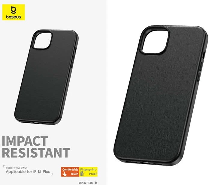 Mbështjellës Baseus Fauxther për iPhone 15 Plus, i zi Mbështjellës Baseus Fauxther për iPhone 15 Plus, i zi