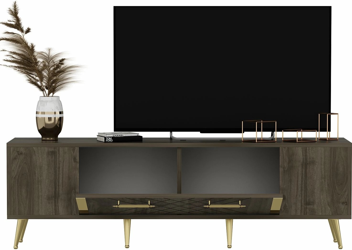 Komodë TV Hanah Home, ngjyrë arre dhe ari, Detas