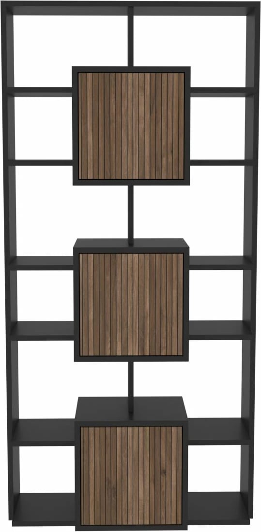 Raft librash Skye Decor, ngjyrë e zezë dhe arre e çelët