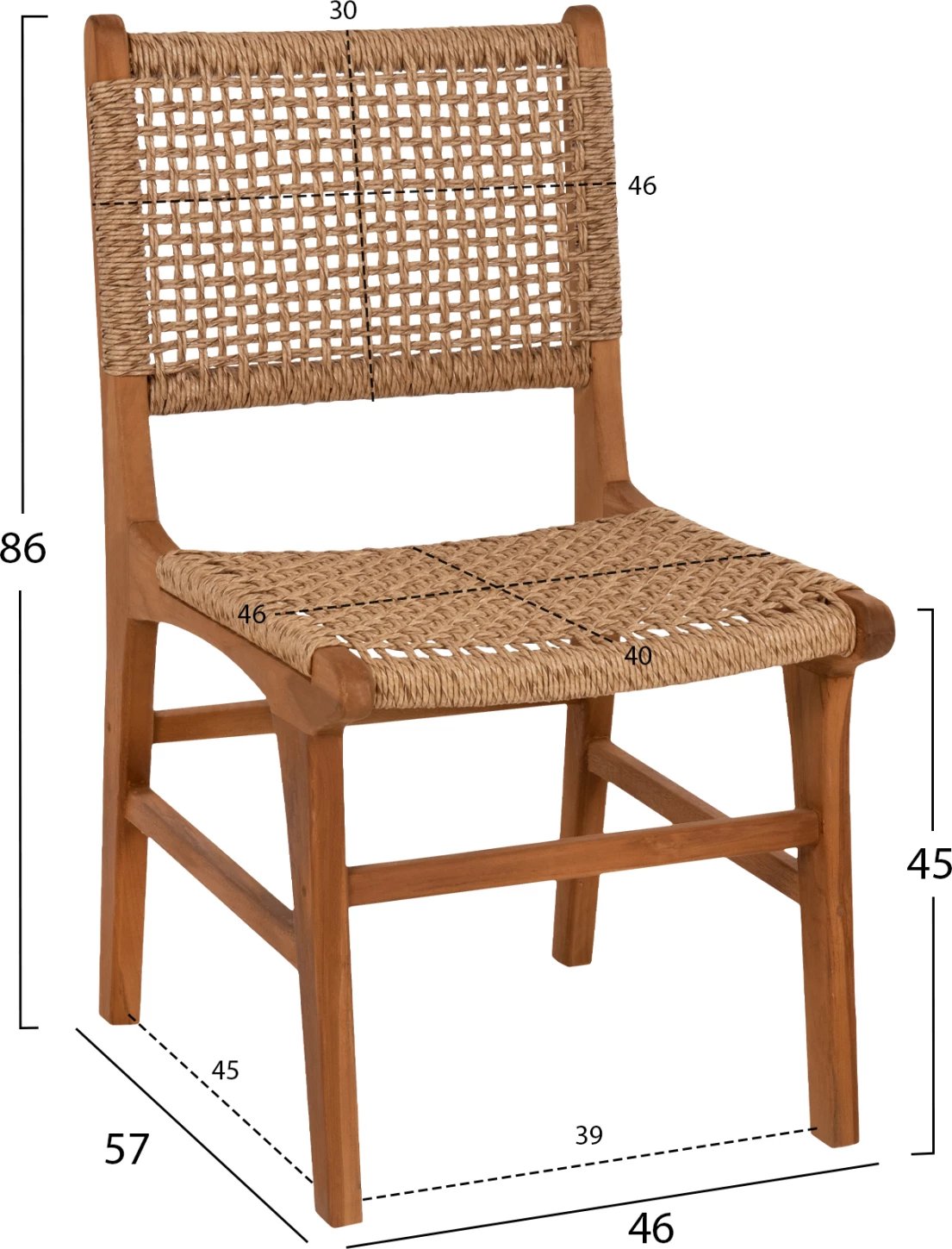 Karrige ngrënieje NESHA, dru TEAK dhe litar VIRO, 46x57x86H cm