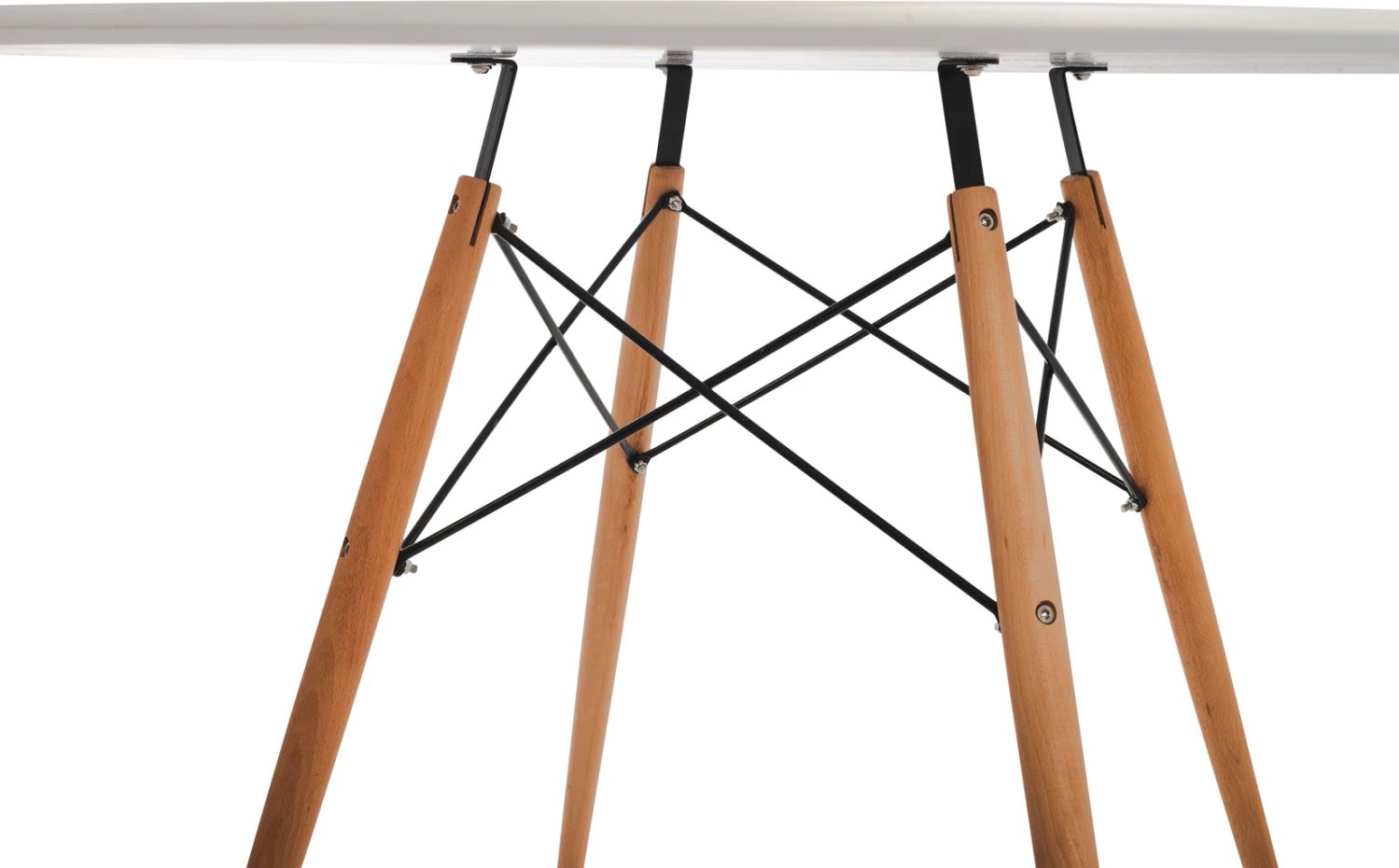 Tavolinë ngrënieje e rrumbullakët, sipërfaqe MDF e bardhë, këmbë druri ahu natyrale, FH8454.01, 120x75cm