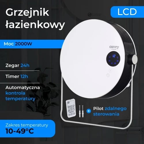 Ngrohës banjoje muror, Camry, CR 7747, 1400/2000W, program javor, LCD, telekomandë, IPX2, i bardhë