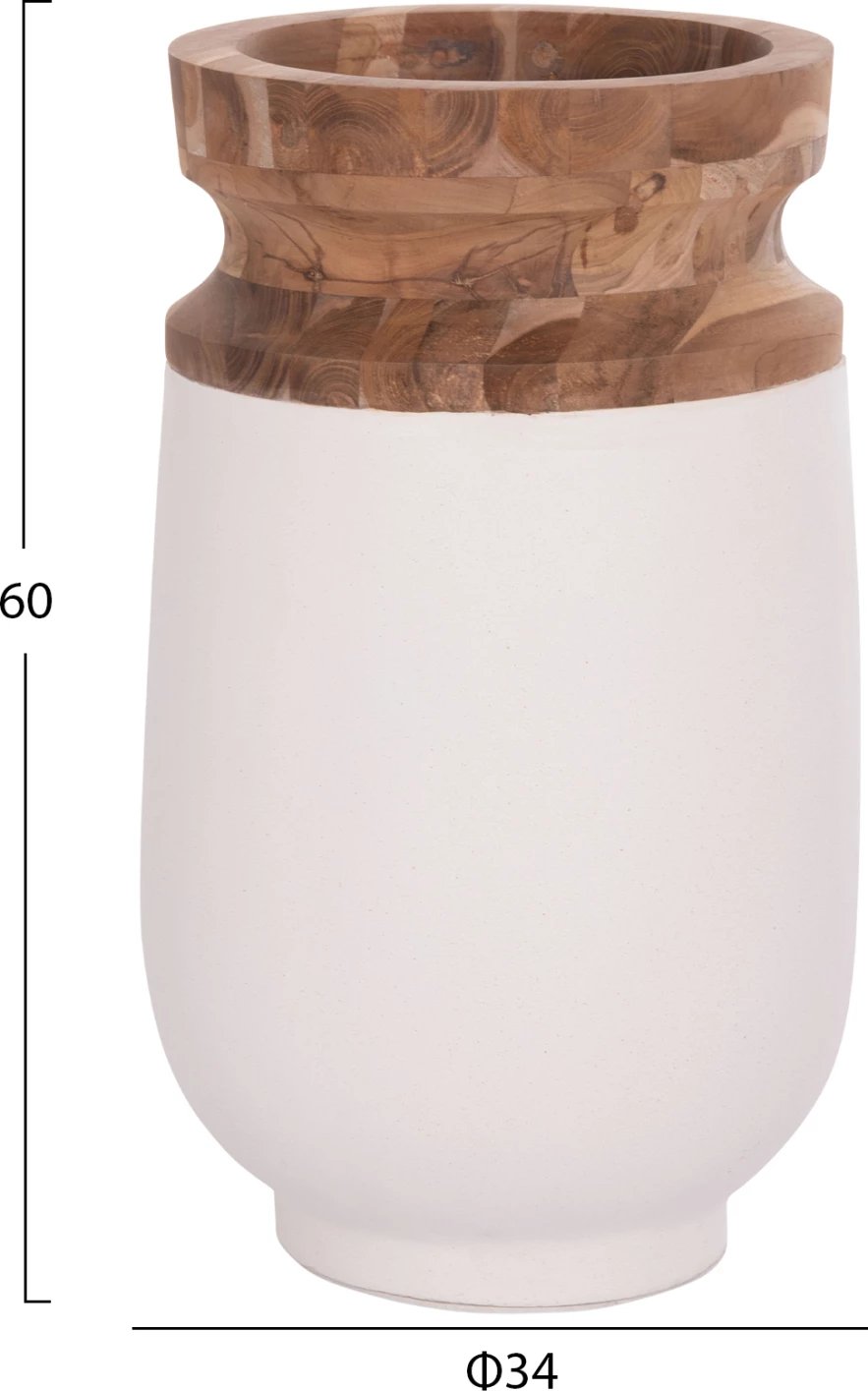 Vazo dekorative për dysheme LINTER, fibër-cement, ngjyrë e bardhë, dru tik, Φ34x60cm
