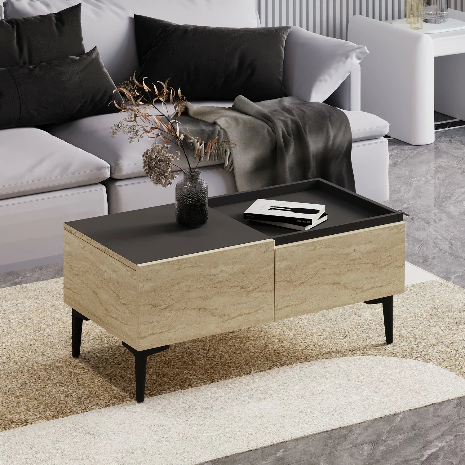 Tavolinë kafeje Skye Decor, Mia, travertin, antracit