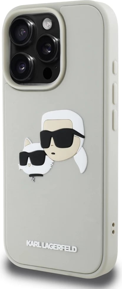 Mbështjellës Karl Lagerfeld HC 3D Rubber Double Heads për iPhone 16 Pro, Bezhe