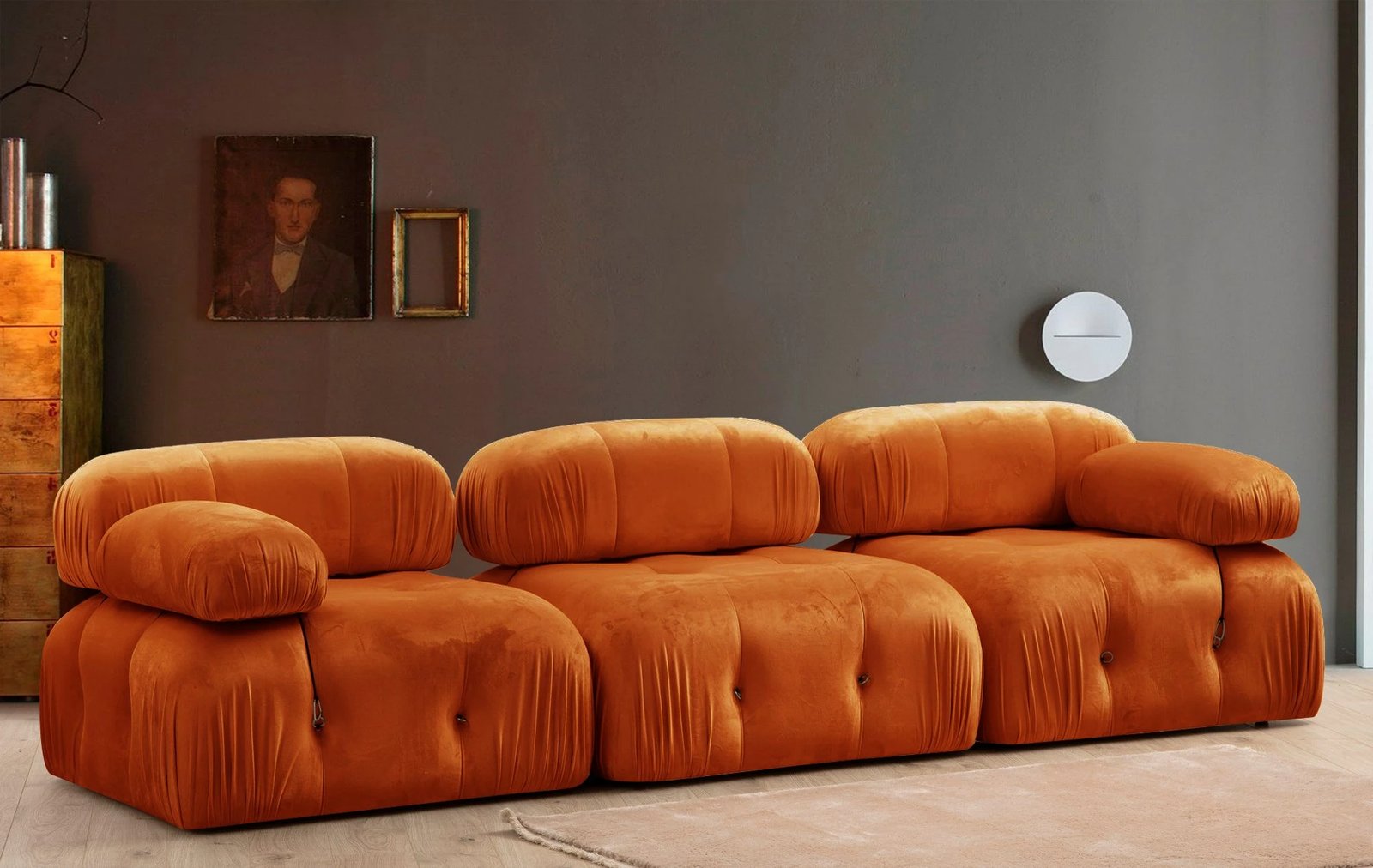 Divan treshe Bubble, portokalli, Atelier del Sofa (L1-O1-1R)