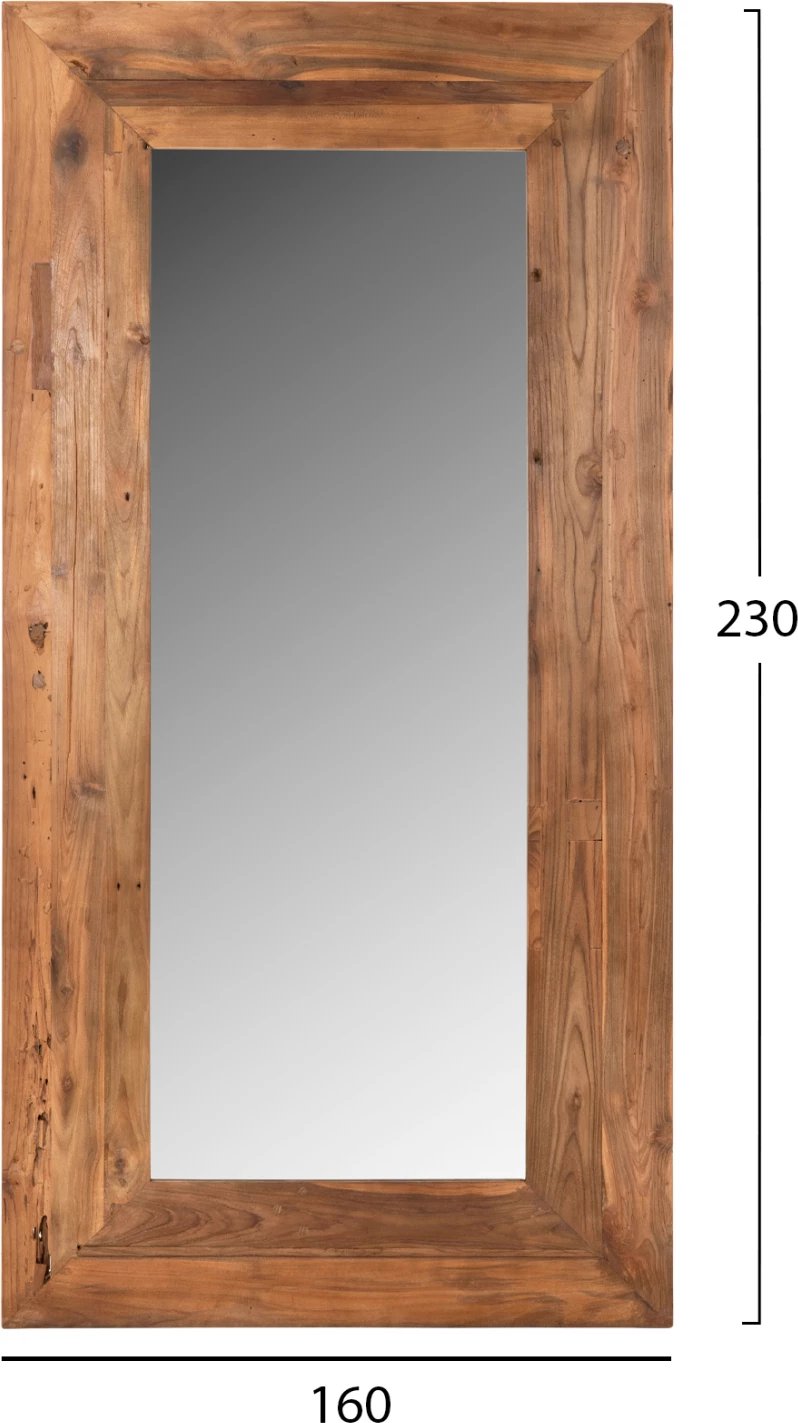 Pasqyrë muri YORKSHIRE, kornizë druri TEAK e ricikluar, 160x230 cm