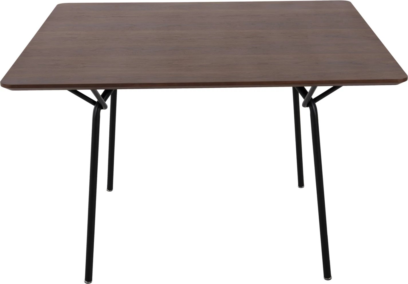 Tavolinë katrore për ngrënie TRENK, MDF me furnir lisi në ngjyrë arre, këmbë metalike të zeza, 120x120x75H cm