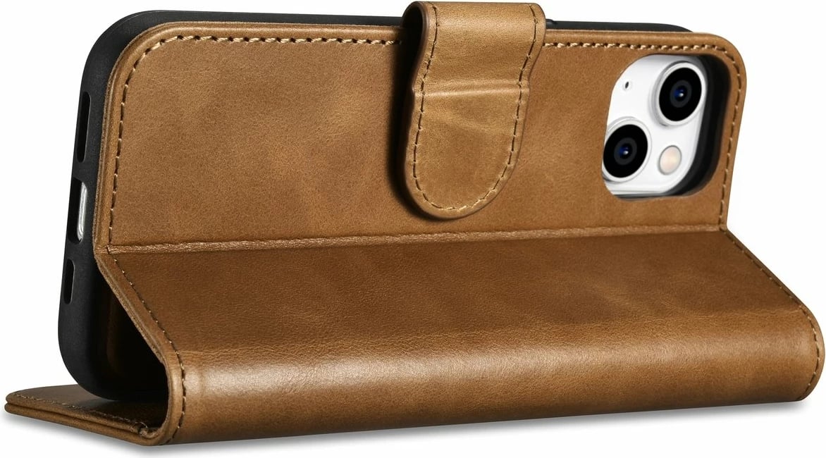 Mbështjellës iCarer Oil Wax Wallet Case 2in1 për iPhone 14, lëkurë, Anti-RFID, Kafe