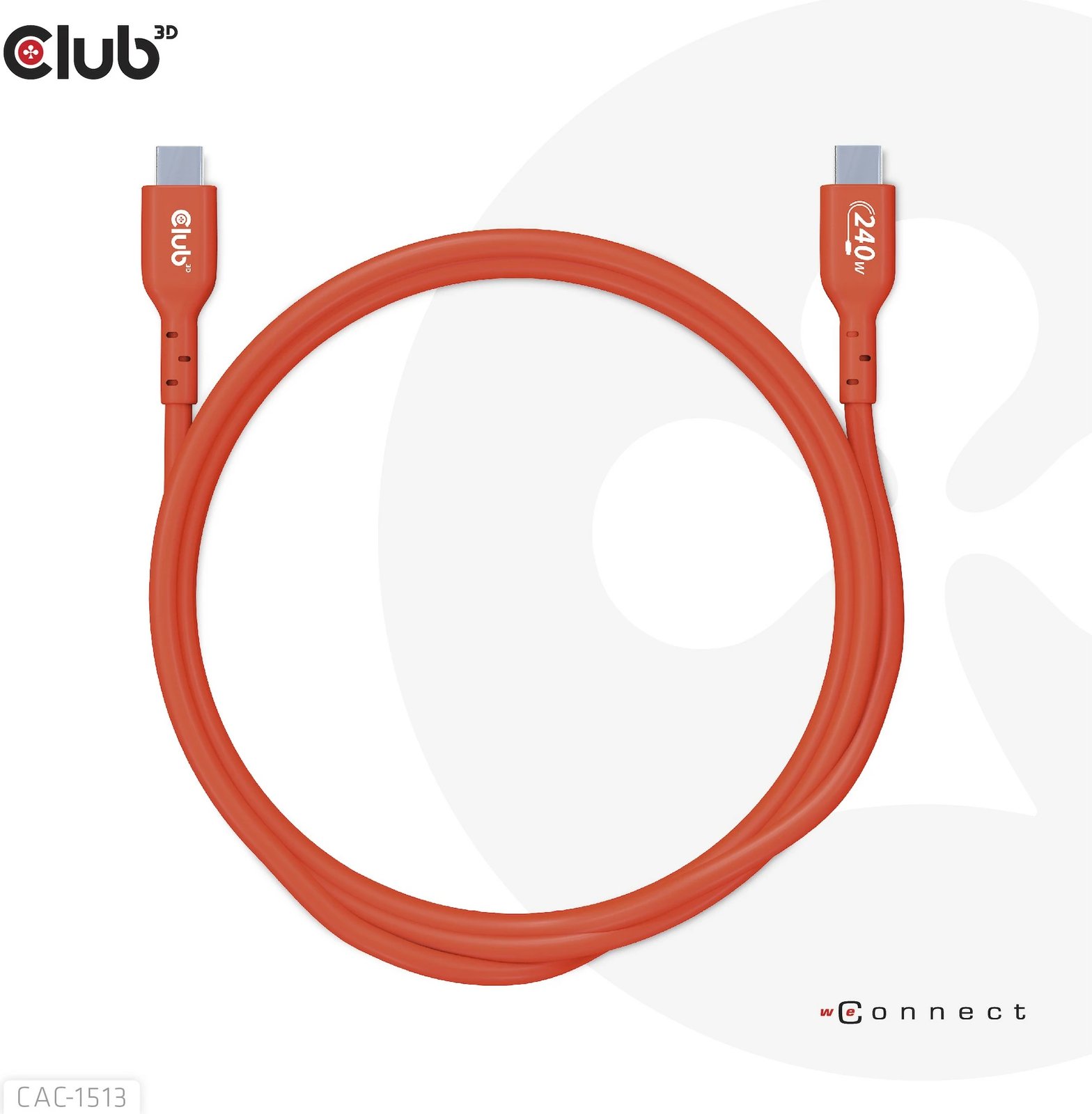 Kabllo USB-C Club3D CAC-1513, 3m, 240W, 480Mb/s, kuqe Kabllo USB-C Club3D CAC-1513, 3m, 240W, 480Mb/s, kuqe