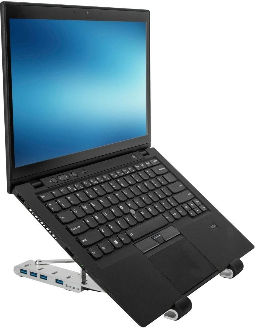 Qëndrim laptopi Targus Portable Stand, USB-A Hub, alumini, 4x USB 3.2, argjendtë