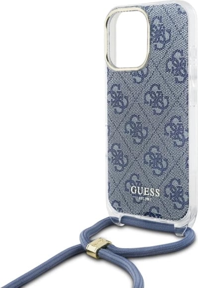 Mbështjellës Guess Crossbody Cord 4G Print për iPhone 16 Pro Max, Kaltër