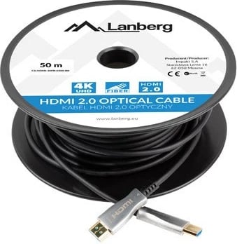 Kabllo optike HDMI Lanberg CA-HDMI-20FB-0500-BK, 50m v2.0 4K AOC, e zezë