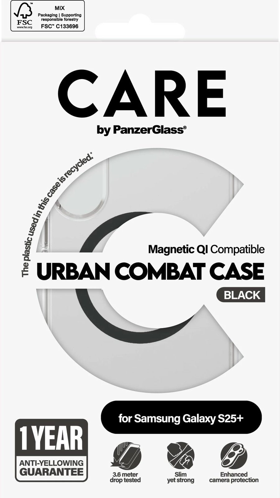Mbështjellës PanzerGlass CARE Flagship, për Samsung Galaxy S25 Plus, transparent/zi, QI compatible