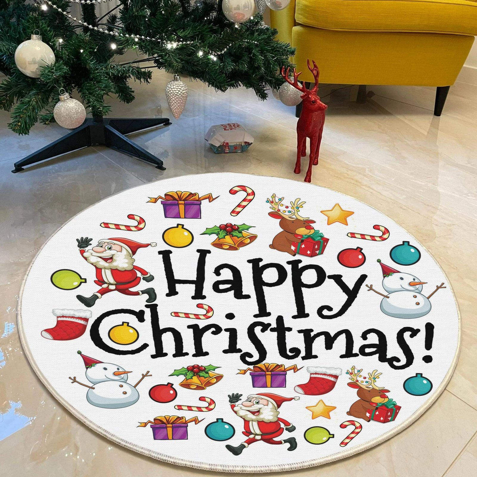 Qilim i rrumbullakët, shumëngjyrësh, temë Krishtlindjesh, Conceptum Hypnose, Woopamuk444, 100 cm