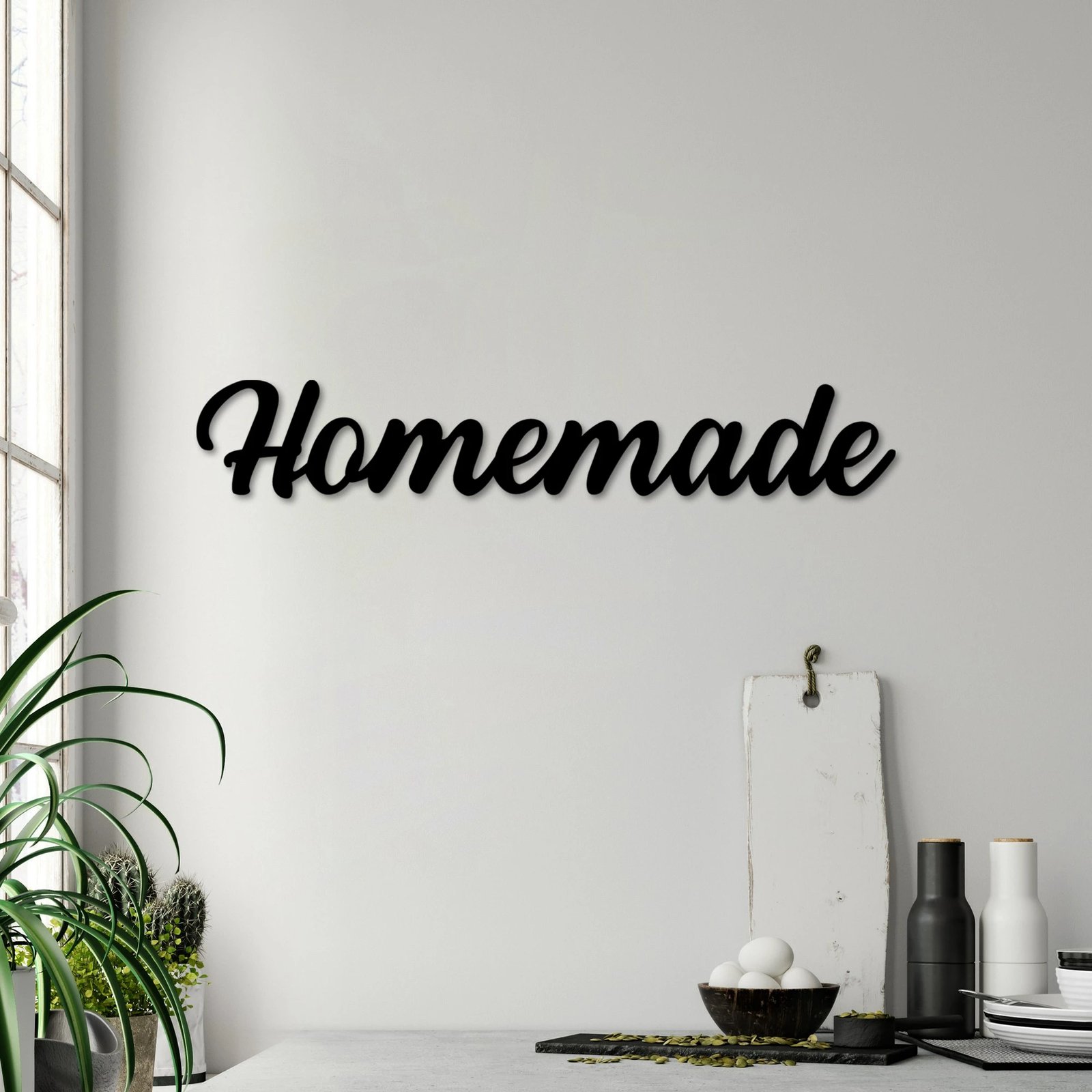 Aksesor dekorativ metalik për mur, 'Homemade', ngjyrë e zezë, 60x10cm