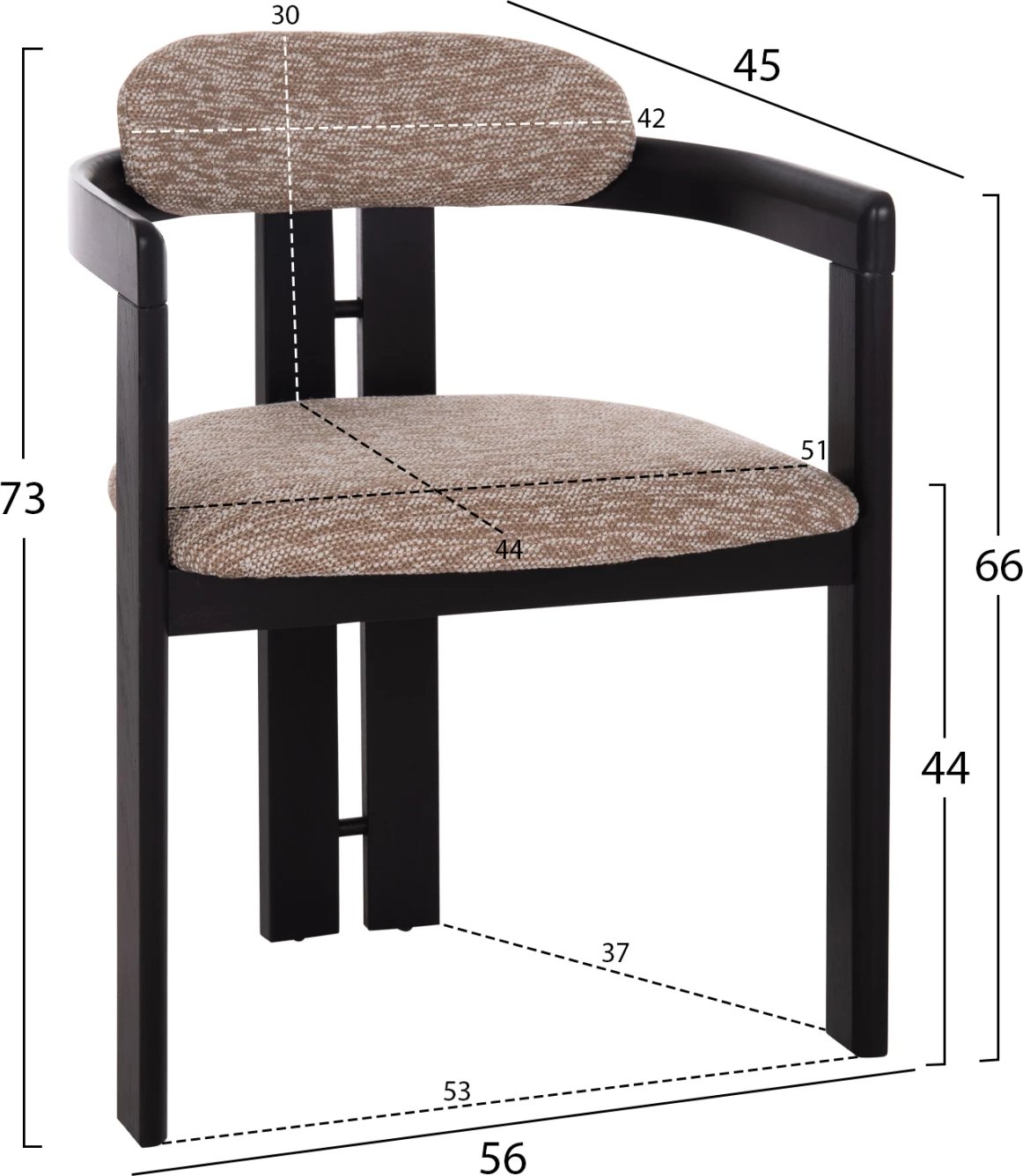 Karrige ngrënieje KALL, stof kafe, dru i zi, FH18247.02, 56x45x73cm
