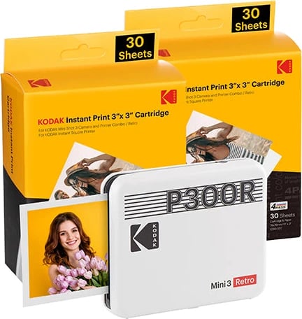 Printer portativ Kodak mini 3 Retro P300RW60, 3X3 ,30 copë, i bardhë
