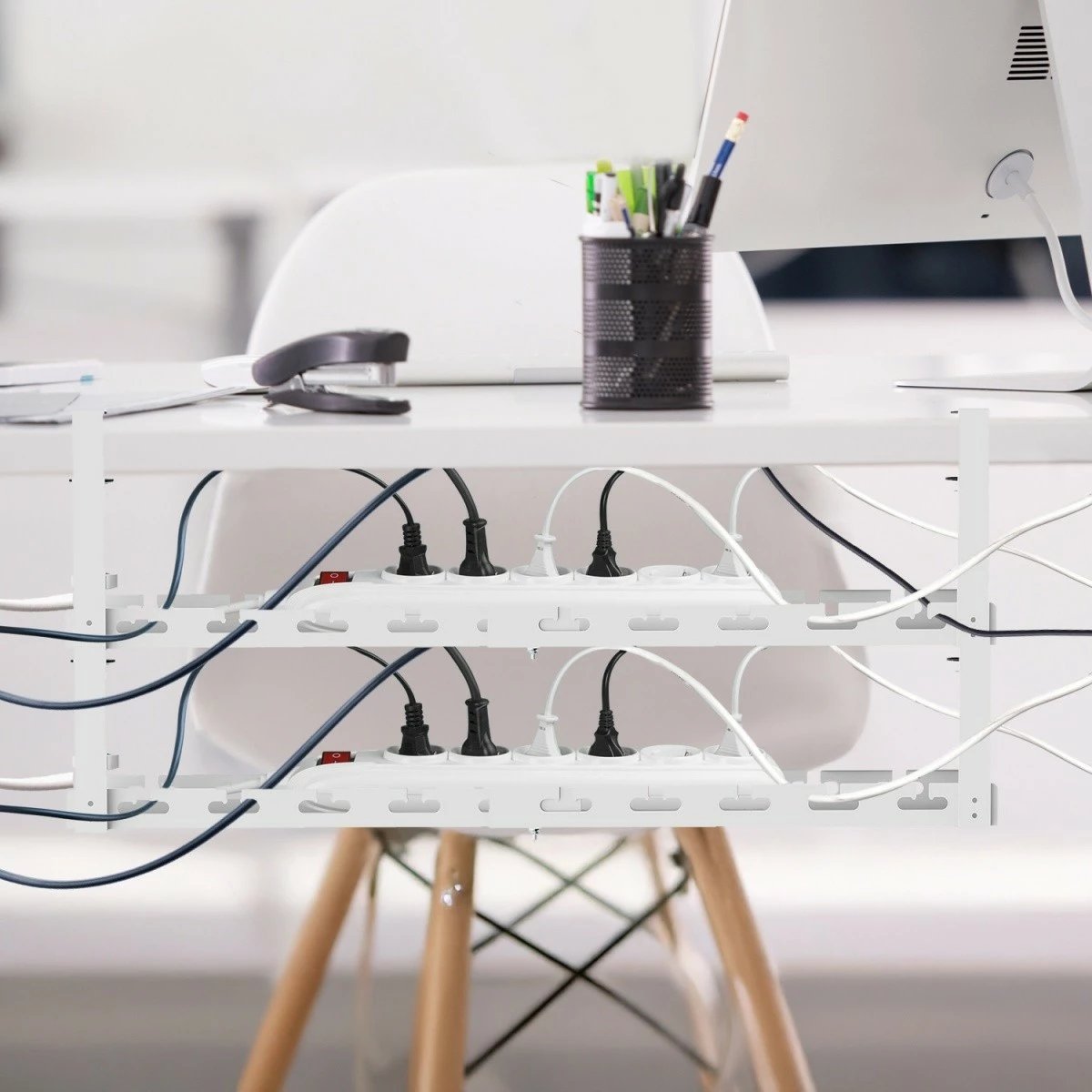 Organizues kabllosh nën tavolinë Maclean MC-102 W, dy nivele, i bardhë