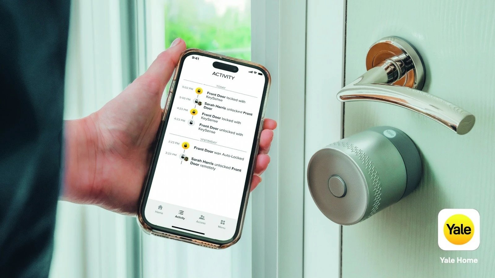 Kyç smart Yale Linus L2 Lite, kompatibil me Matter, Auto-Unlock & KeySense, 3x CR123A, për cilindër Euro Profile, argjendtë