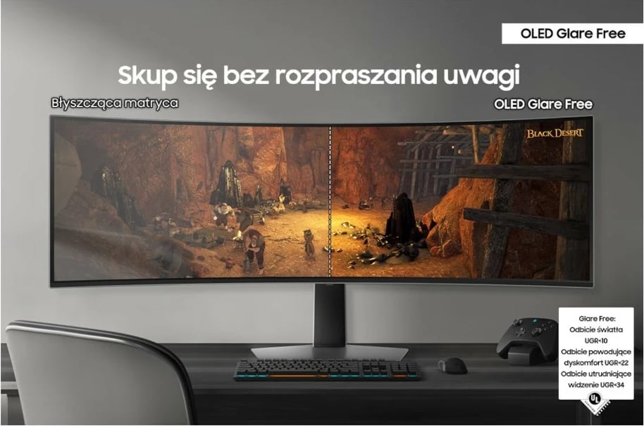 Monitor gaming, Samsung, Odyssey G93SD LS49DG934SUXEN, 49" 32:9 OLED Dual QHD 240Hz 0.03ms, i lakuar 1800R, VESA 100x100, Silver