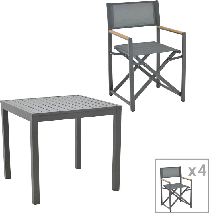 Set tavoline me karrige për terasë Kliton-Mabu, alumin, ngjyrë antracit, 80x80x74cm, 5 copë