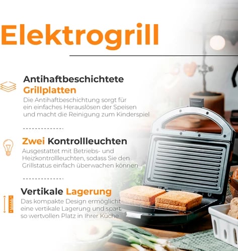 Grill elektrik, Adler AD 3068, 750W (1000W max), pllakë 22 x 12.5 cm, pllaka jo-ngjitëse, e zezë