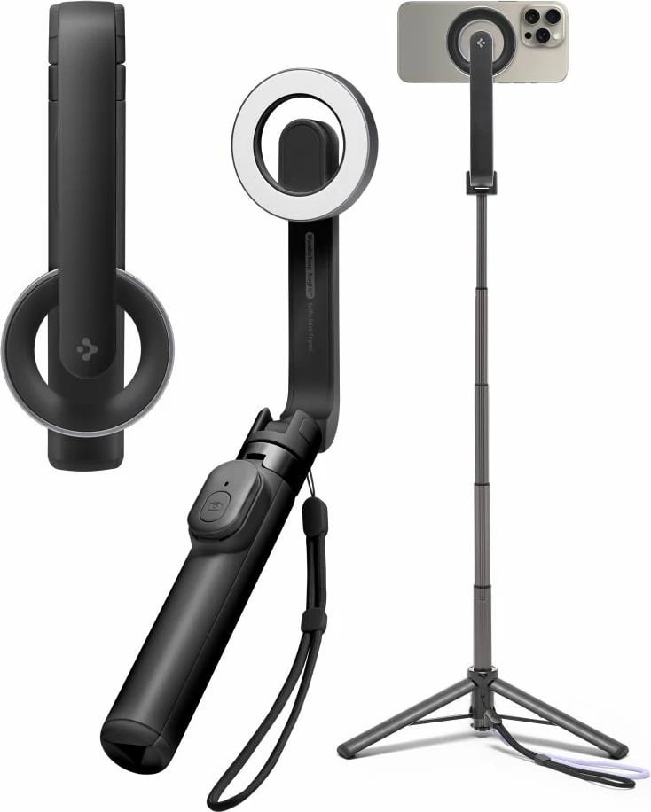 Selfie stick Spigen S571W me MagSafe, Bluetooth, tripod, e zezë
