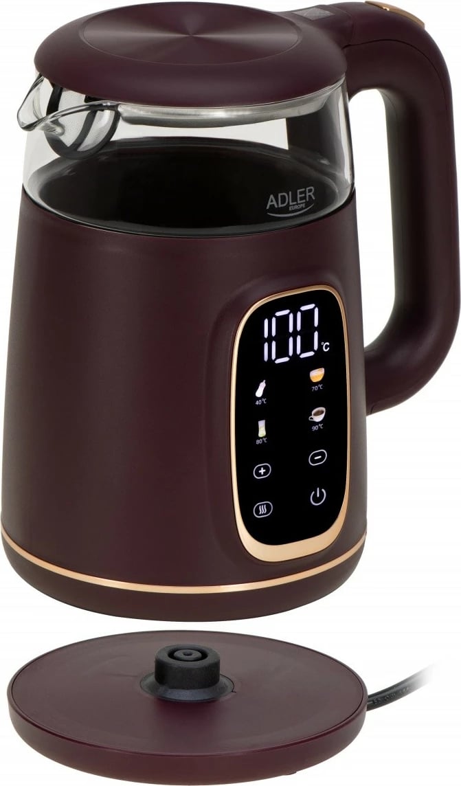 Ibrik elektrik Adler AD 1305, 1.7L, rregullim temperature, LED, Burgundy