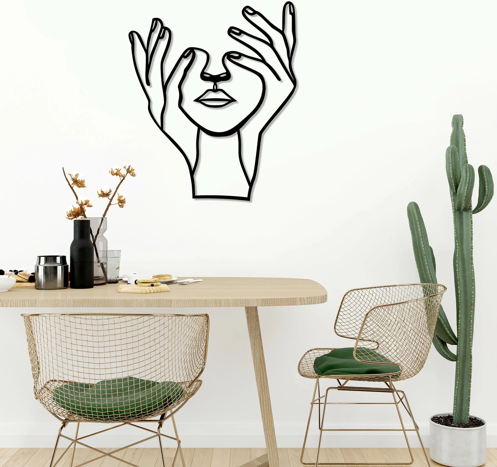 Aksesor dekorativ metalik për mur Wallity, fytyrë me duar