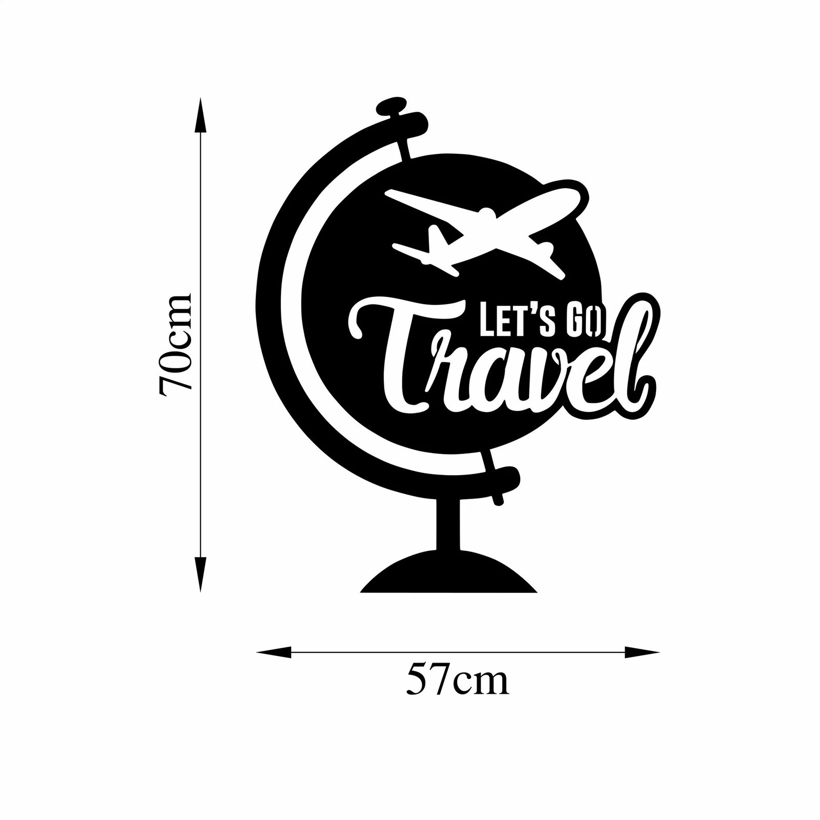 Aksesor dekorativ metalik për mur, Wallity, Let’s Go Travel - 492, ngjyrë e zezë, 57x70cm