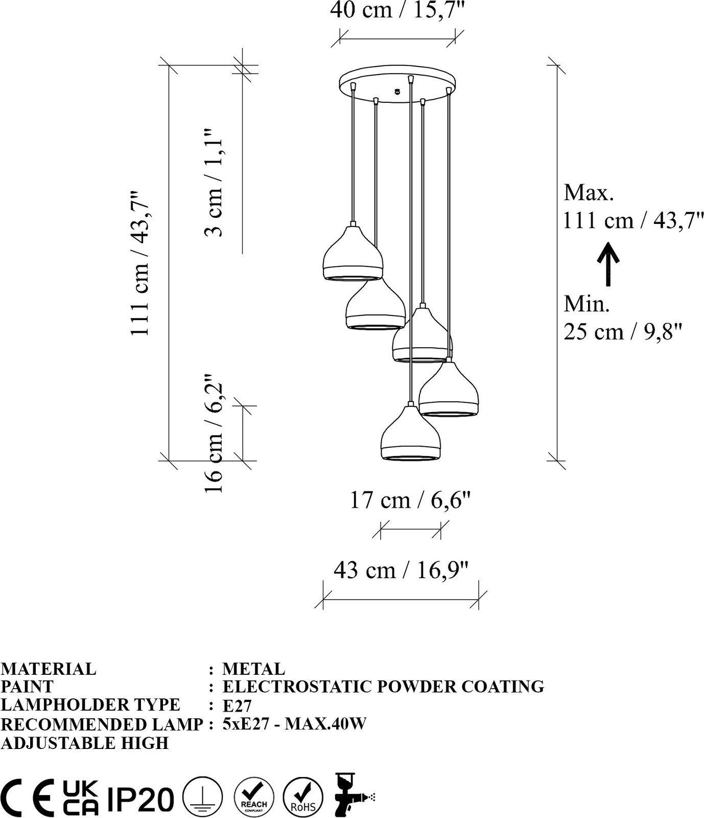 Llambë tavani Opviq Yildo, e zezë, M-7006