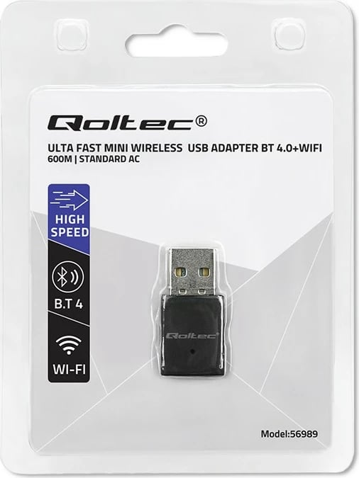 Adapter WiFi/Bluetooth Qoltec 56989, USB, 600Mbps, i zi
