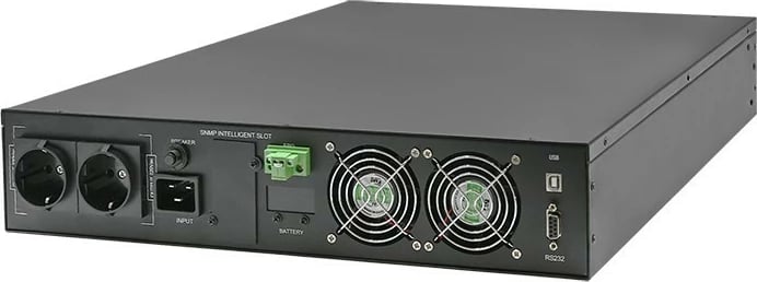 UPS Qoltec 52287, 3kVA 3000W, për rack, LCD, online, e zezë
