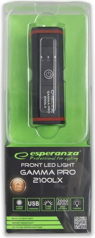 Dritë biçiklete LED Esperanza Gamma Pro 2100 LX, 2100 lumens, e zezë