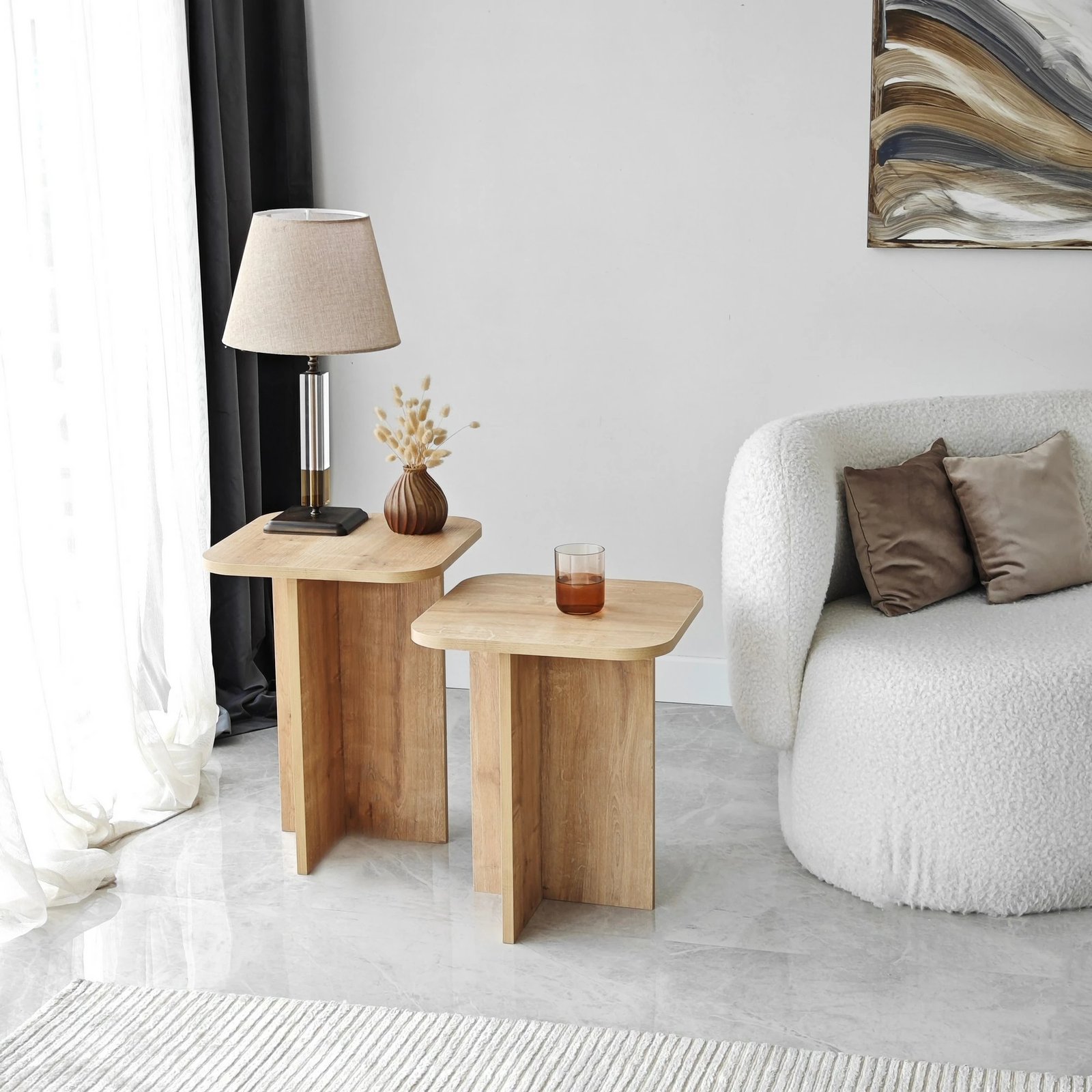 Set tavolinash anësore Hanah Home, Blues Set, ngjyrë lis, dy copë