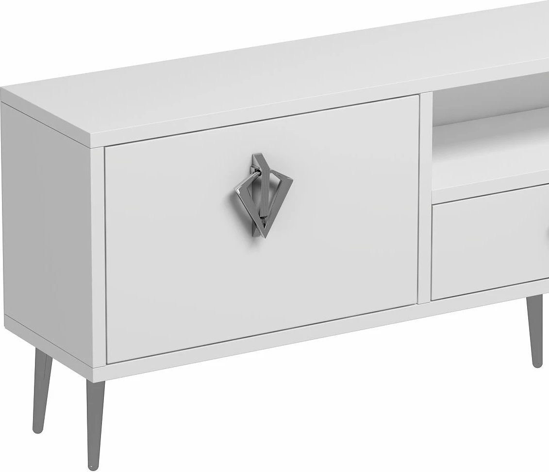 Komodë TV Skye Decor, 1313-DROP-32, e bardhë, argjend