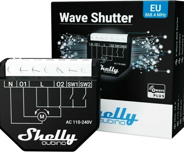 Smart relay Shelly Qubino Wave Shutter, Plastikë, 40 m, 25 dBmW, 0.3 W, E zezë
