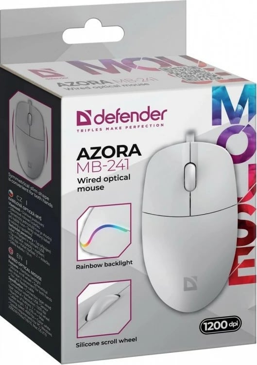 Maus Defender Azora MB-241, me kabllo, 1200 DPI, RGB, Bardhë