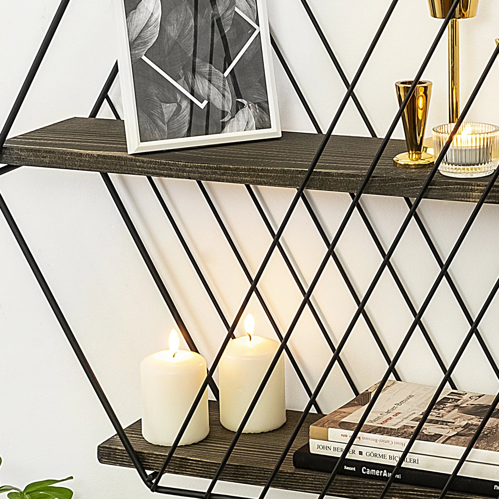 Raft muri Hanah Home, Anemone Vulgaris, ngjyrë e zezë dhe arre e errët, 60x52x15cm